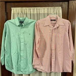 Polo Ralph Lauren Green Men's Button down Shirt + Kirkland Signature Blue/Orange
